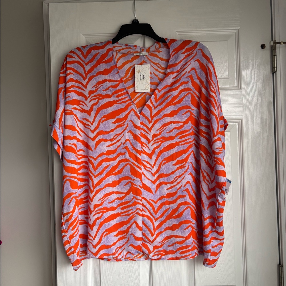 JODIFL Orange and Purple Zebra Print Blouse